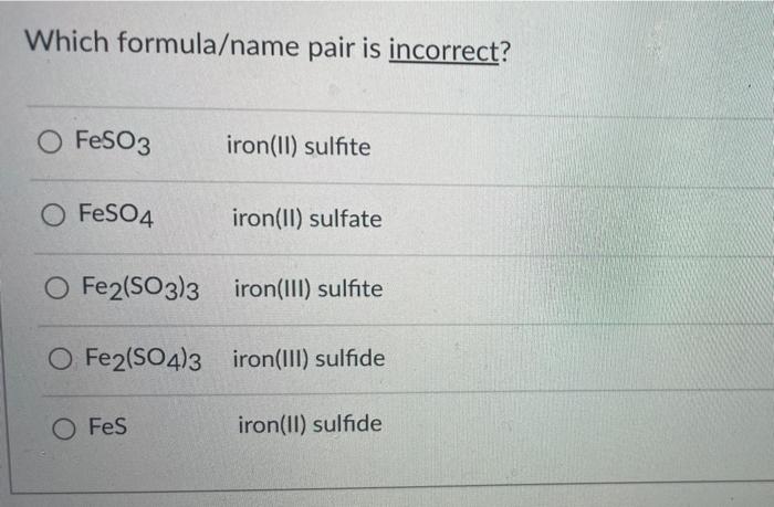 Fe2 feso4 incorrect